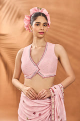 PINK CHECKERS SPADE BLOOM SAREE