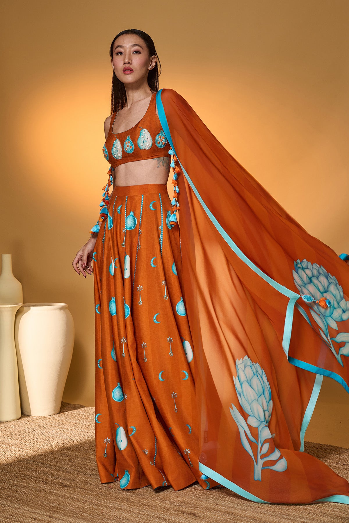 Saffron Sky Striped Lehenga Set