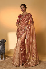 Red Polka Tissue Saree