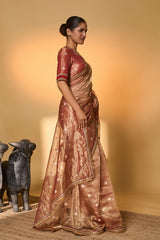 Red Polka Tissue Saree