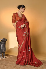 Rust Coastal Crescent Saree