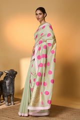 Mint Rose Blush Polka Saree