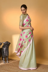 Mint Rose Blush Polka Saree