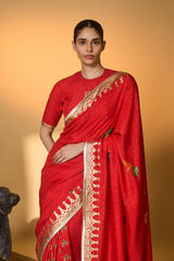 Red Tropical Amber Arches Saree
