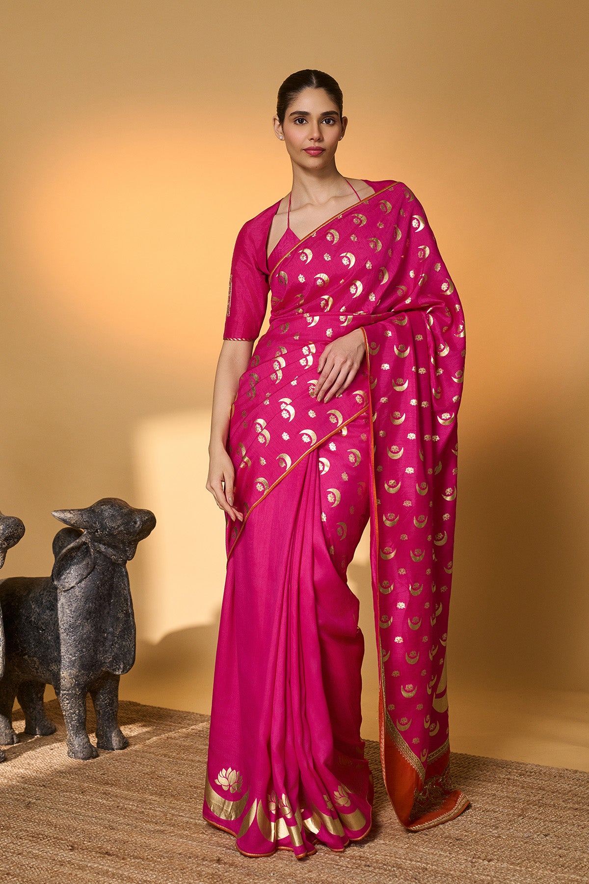 Rani Pink Chand Phool Saree | The Mahal