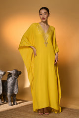 Yellow Tribal Mask Kaftan