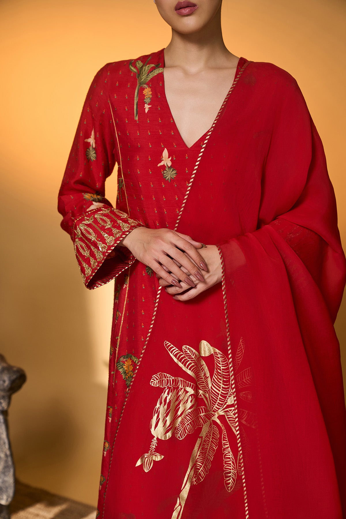 Red Tropical Anarkali Set