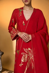 Red Tropical Anarkali Set