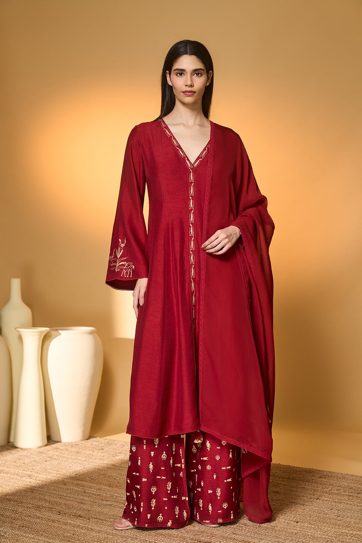Red Deer Totem Kurta Set