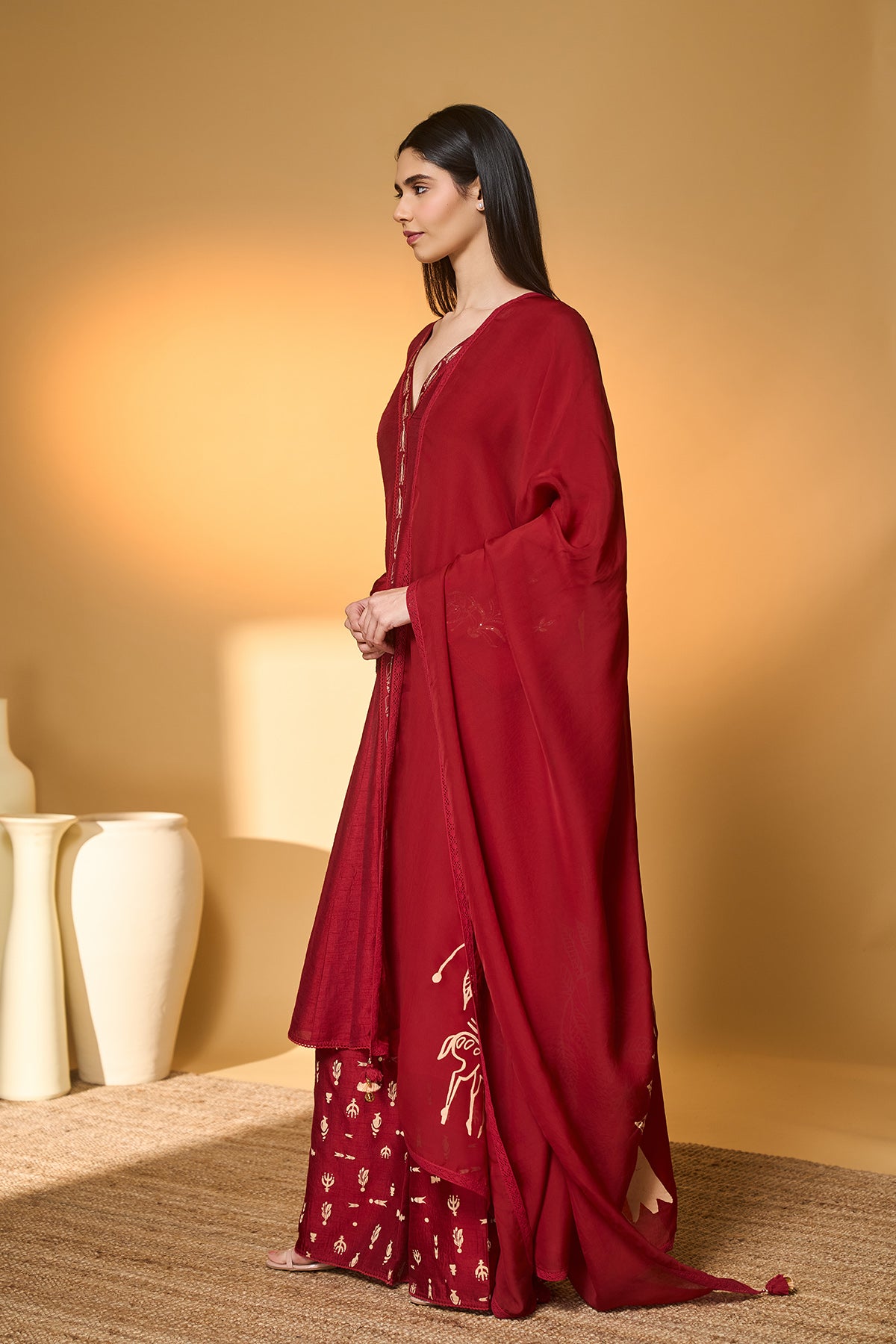 Red Deer Totem Kurta Set