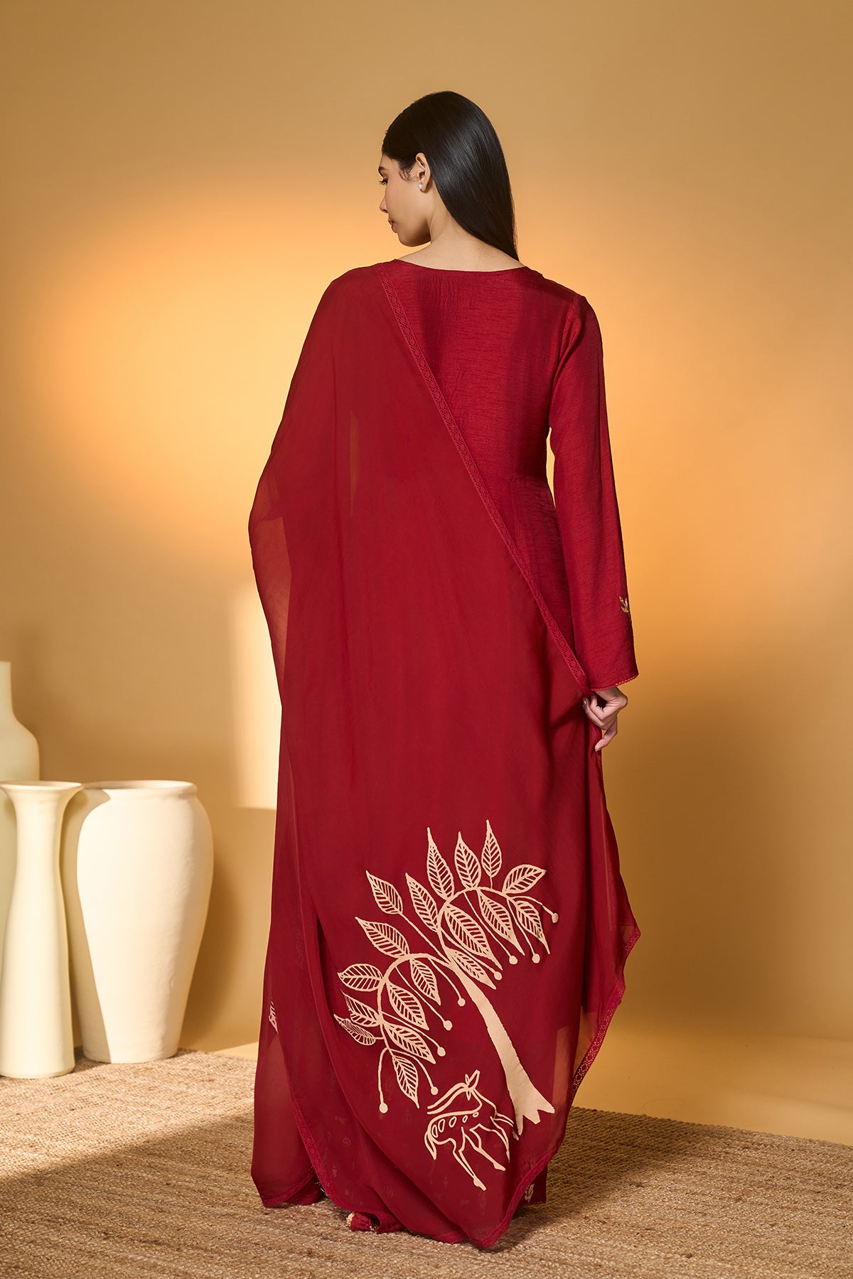 Red Deer Totem Kurta Set