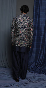 Navy all over emb open sherwani