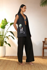 Black Tropicool Sleeveless Blazer With Bustier