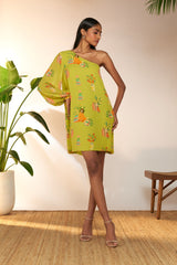 Lime Tangy Tango One Shoulder Mini Dress