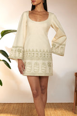 Ivory Cans Embroidery Mini Dress