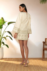 Ivory Cans Embroidery Mini Dress
