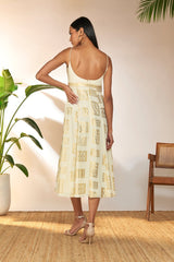 Ivory Open Door Foil Backless Dress