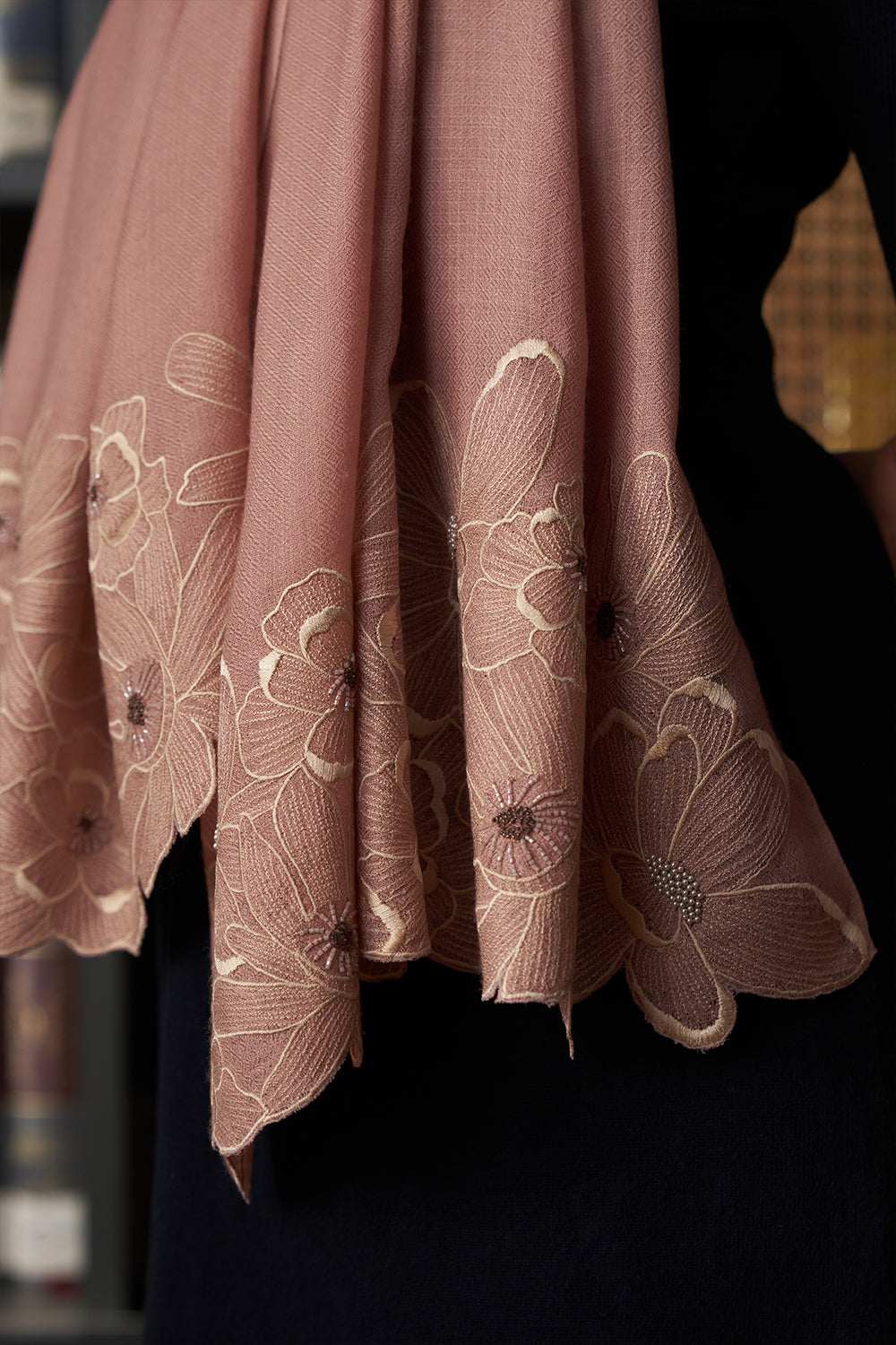 Magnolia Bloom | Embroidered Wool Silk Stole