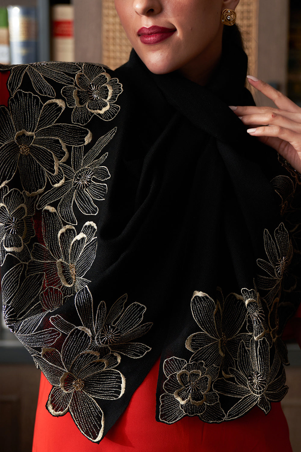 Magnolia Bloom | Embroidered Wool Silk Stole