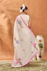 IVORY FLORAL FRAME SAREE