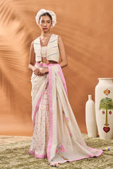 IVORY FLORAL FRAME SAREE