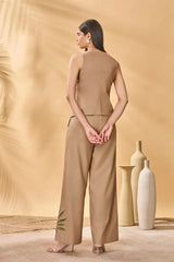 Beige Trellis Palm Waistcoat Set
