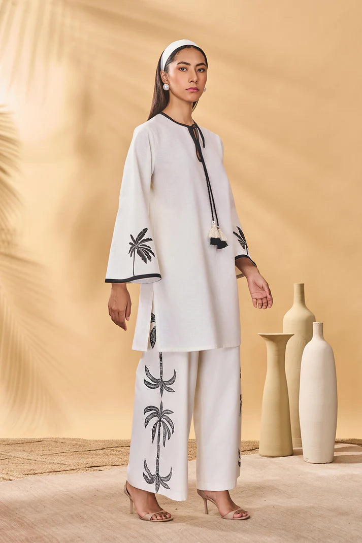 Ivory Trellis Palm Trouser Set
