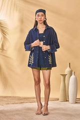 Denim Trellis Shirt Short Set