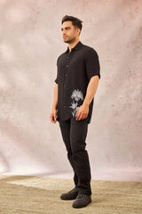 BLACK PALM TREE PRINT SHIRT