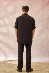 BLACK PALM TREE PRINT SHIRT