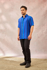 BLUE PALM STRIPES SHIRT
