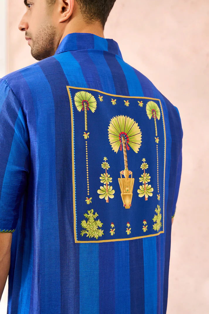 BLUE PALM STRIPES SHIRT