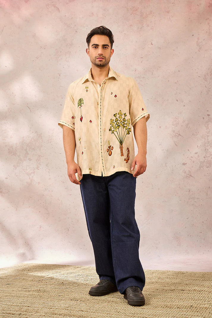 BEIGE CHECKERS BLOOM MENSWEAR SHIRT