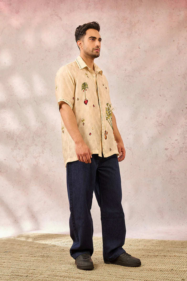 BEIGE CHECKERS BLOOM MENSWEAR SHIRT