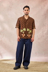 BROWN CHECKERS BLOOM MENSWEAR SHIRT