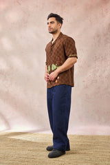 BROWN CHECKERS BLOOM MENSWEAR SHIRT