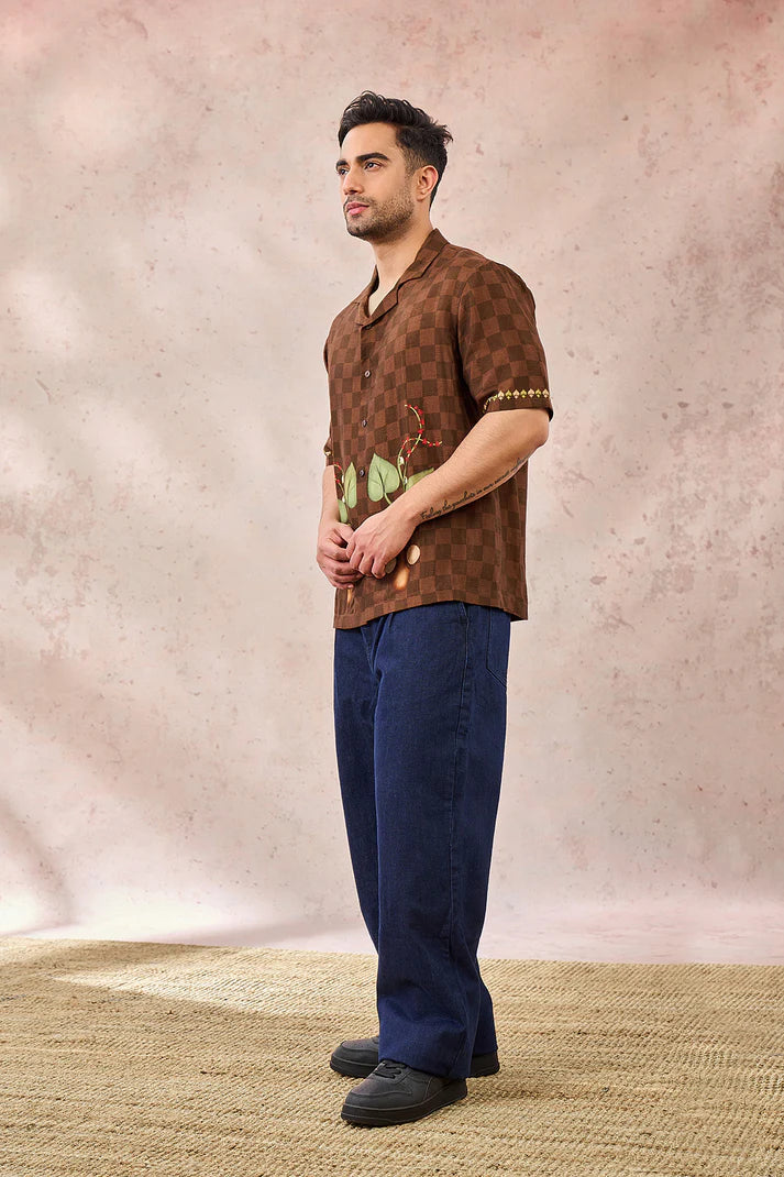 BROWN CHECKERS BLOOM MENSWEAR SHIRT