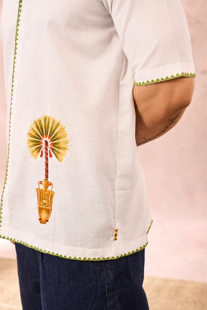 WHITE TROPICAL EMBROIDERED SHIRT
