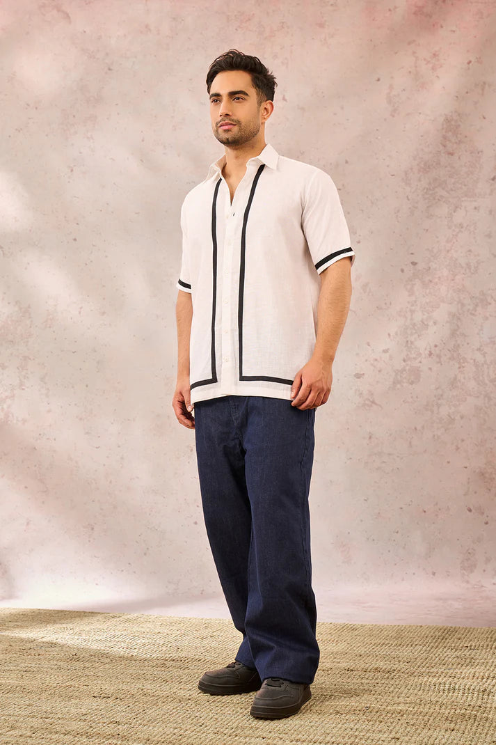 WHITE MONOTONE TROPICAL SHIRT