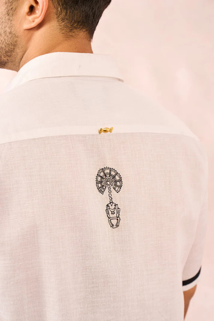 WHITE MONOTONE TROPICAL SHIRT