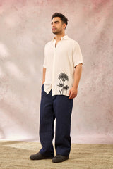 WHITE PALM TREE PRINT SHIRT