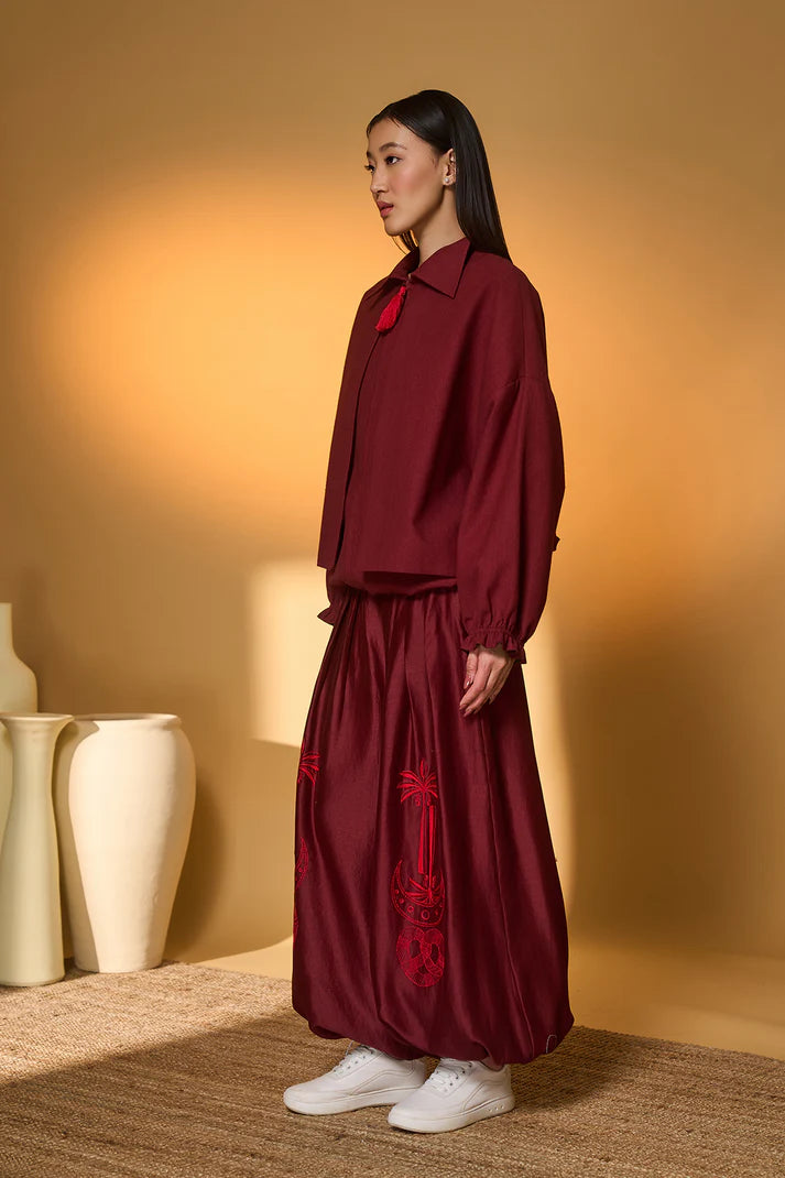 Maroon Pine-Code Co-Ord Set
