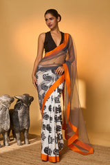 Black And White Palm Saree