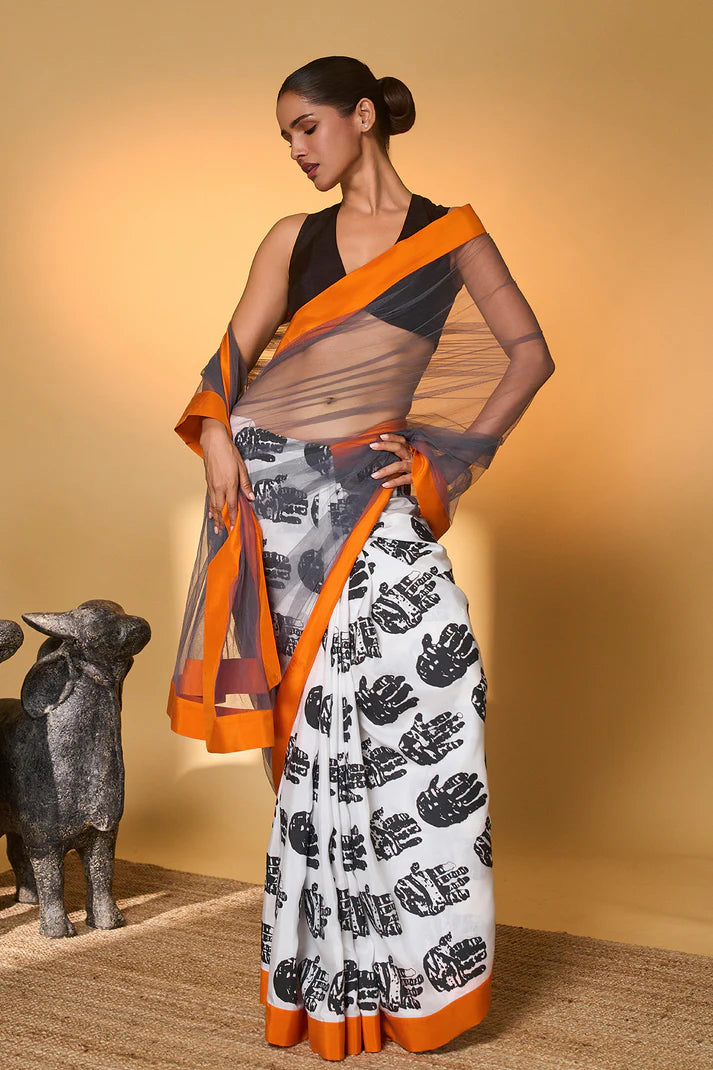 Black And White Palm Saree