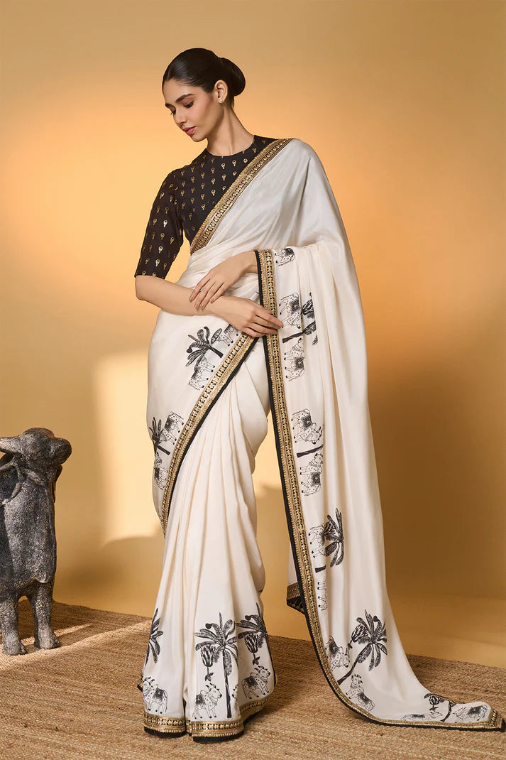 Ivory Tropical Nandi Saree