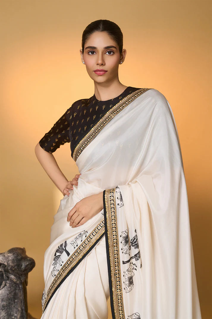 Ivory Tropical Nandi Saree