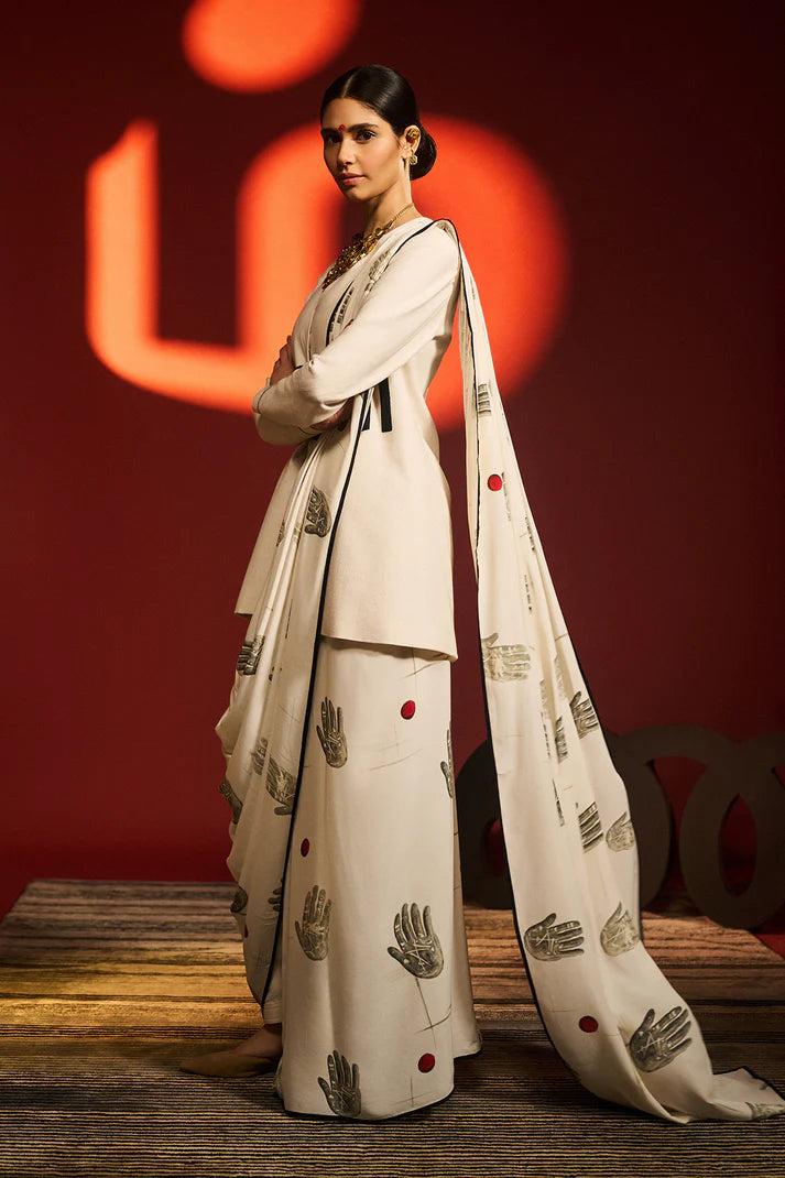 Ecru Palm Theory Saree