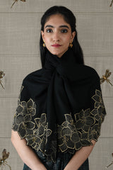 Midnight Bloom | Embroidered Wool Silk Stole