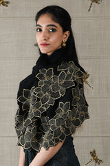 Midnight Bloom | Embroidered Wool Silk Stole