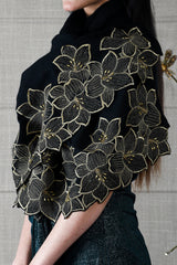Midnight Bloom | Embroidered Wool Silk Stole